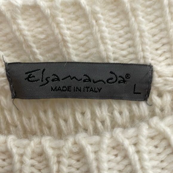 ELSAMANDA wool alpaca blend cream fringe Italian knit sweater.  L - Picture 5 of 5